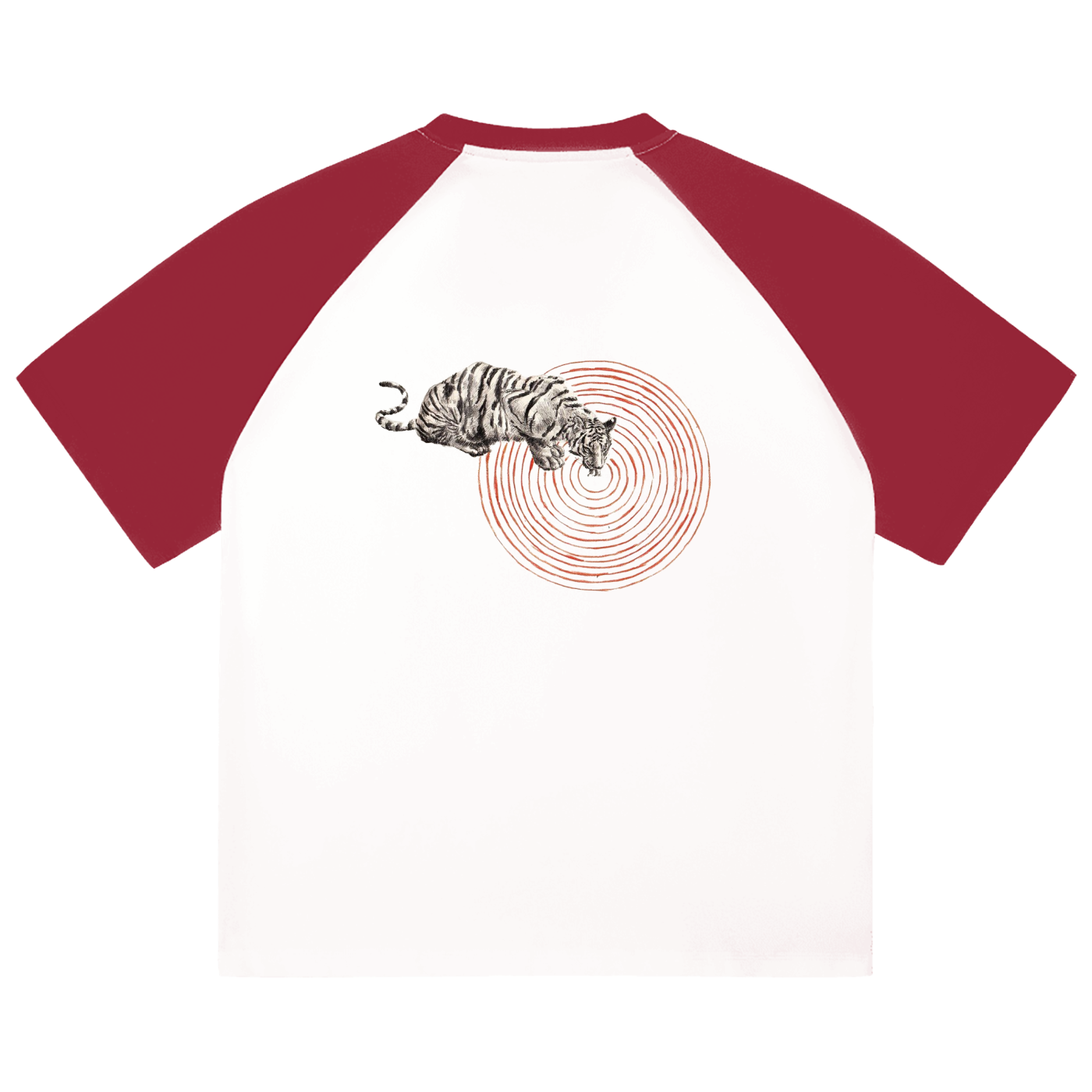 Raglan-T-Shirt mit Roten Ärmeln und der stilisierten Schrift "Chloe Spencer" auf der linken Brust. Ideal für einen modernen, sportlichen Look.
